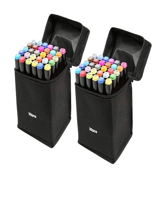 Corslet مجموعة أقلام تلوين كحولية من كورسليت مكونة من 60 قطعة، برأسين عريض ودقيق، مناسبة للرسم والتخطيط والتلوين والتوضيح للكبار، متعددة الألوان (30 × 2). - Image 1